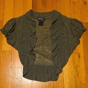 Mandee Olive Knit Short-sleeved Cardigan
